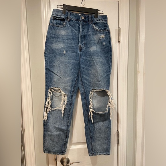 PacSun Ultra High Rise Slim Distressed Medium Wash Denim Button Jeans Size 28 - Picture 1 of 11